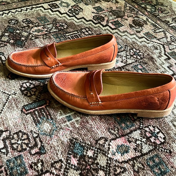 Frye Orange leather penny loafers. Size 7 1/2. Like new condition. - Picture 5 of 8